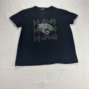 Def Leppard Leopard Graphic T Shirt Mens Large Black Maurice Casual Concert Tee